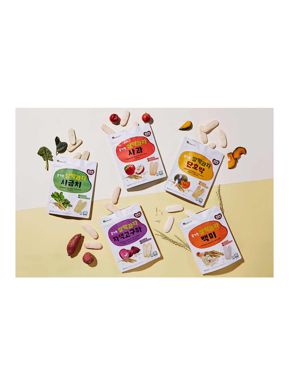 Organic Rice Rusk 6flavors (organic rice, sweet pumpkin, apple, spinach ...